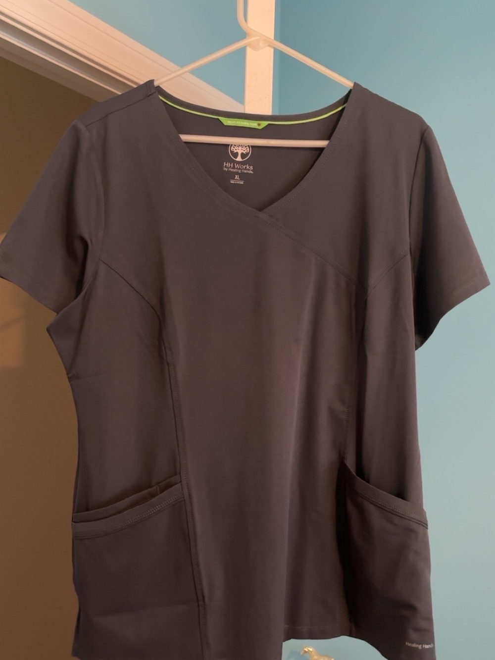 Healing hands gray scrub top